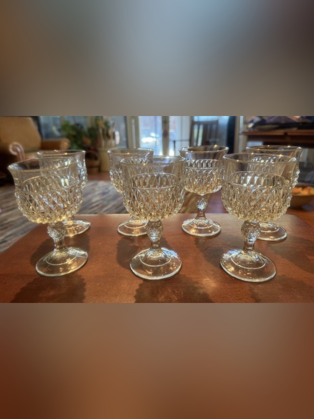 4 Vintage Indiana Glass Diamond Point Clear Wine Glasses 5.25” 2 Sets Available
